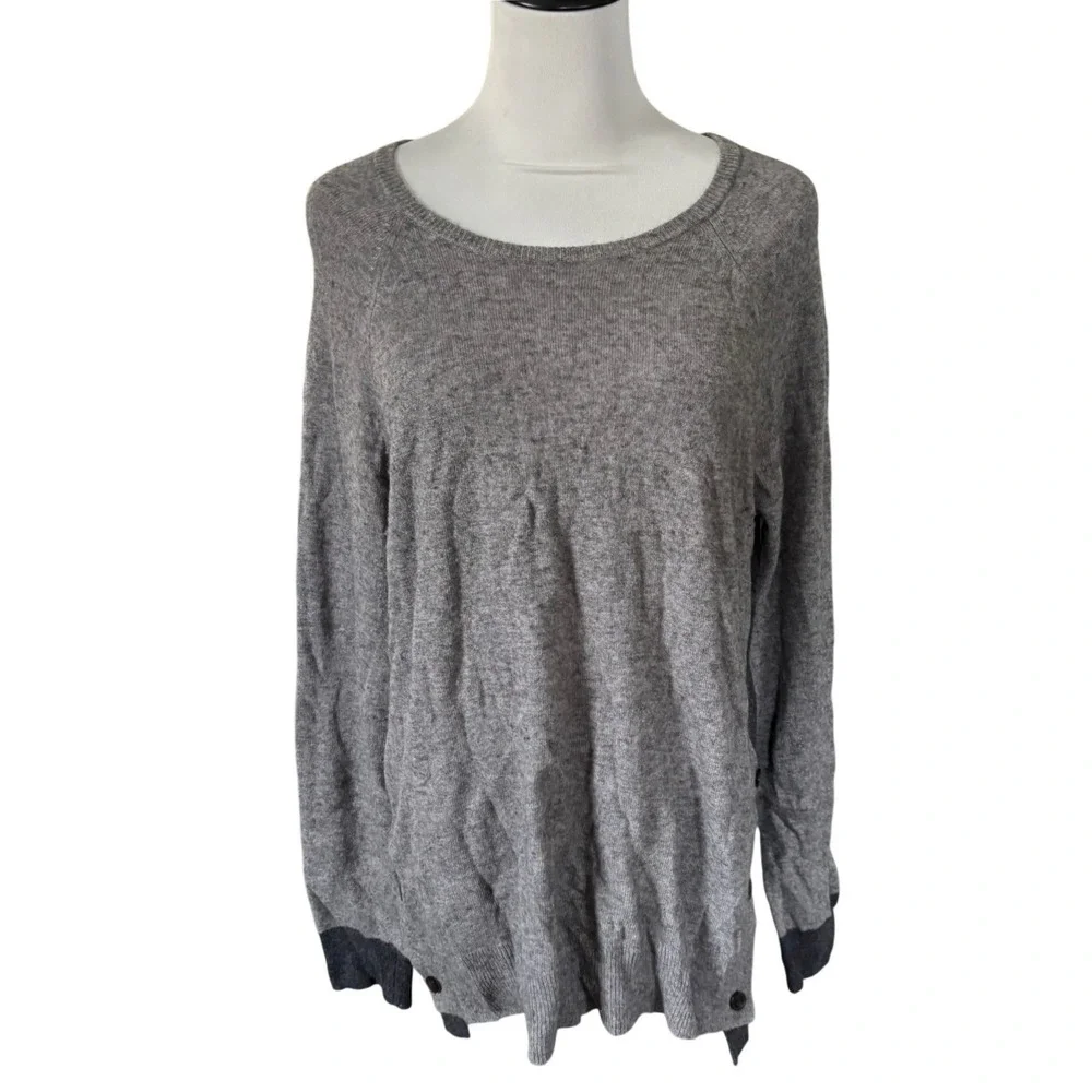 J. Crew Wool Blend‎ Sweater Sz M Gray Black Elbow Patches Two Tone Side Button